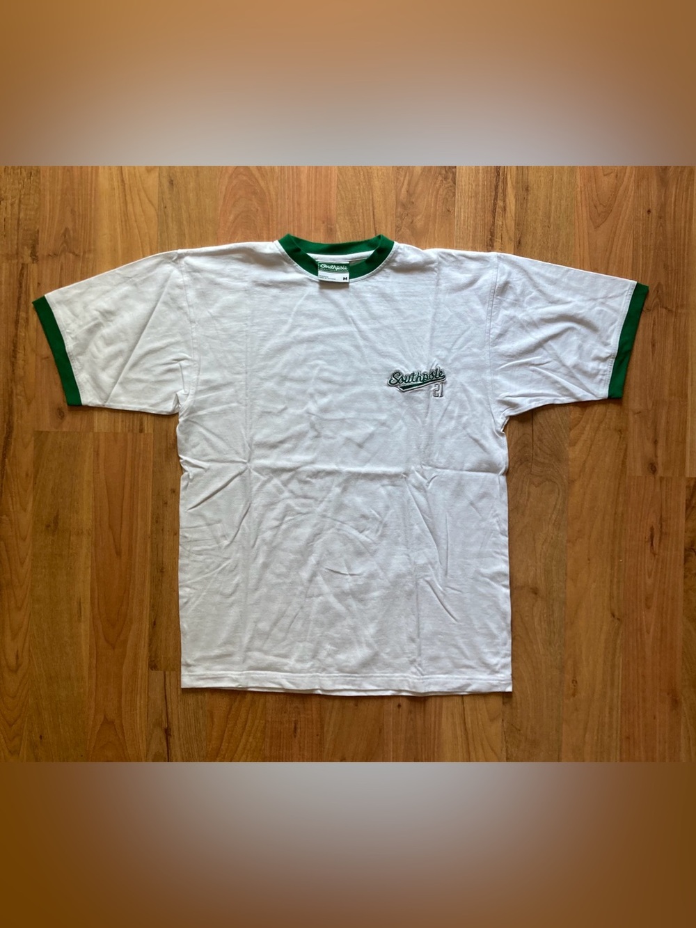 Vintage Y2K Southpole Ringer Tshirt White Green Mens M Embroidered Logo